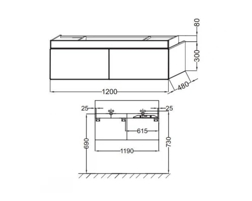 Тумба под раковину Jacob Delafon Terrace 120 EB1188-M61, мягкий черный, подвесная