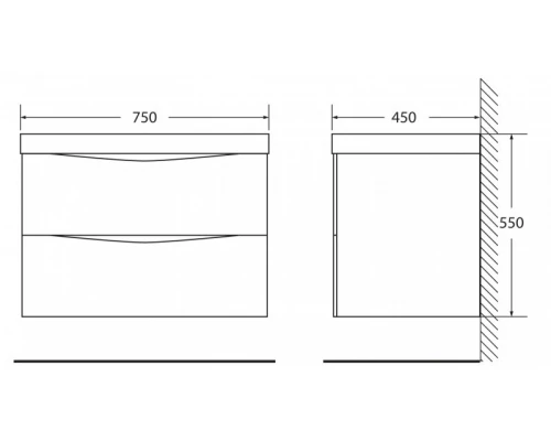 Тумба под раковину BelBagno Marino MARINO-750-2C-SO-BL-P, 75 х 45 х 55 см, Bianco Lucido - белый глянец