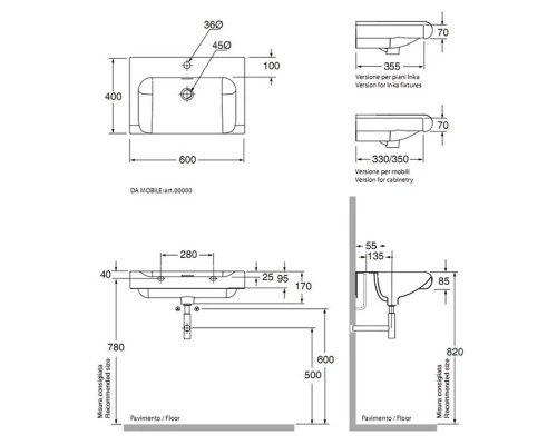 Тумба под раковину Kerasan Inka Project 120 см, подвесная, цвет белый глянцевый, 911102