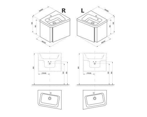 Тумба под раковину Ravak SD 10 угловая, левая/правая, 65 см, белая, X000000745/X000000748