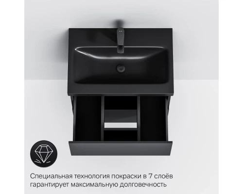 Тумба под раковину Am.Pm Gem подвесная, 60 см, 2 ящика, цвет черный матовый, M90FHX06022BM