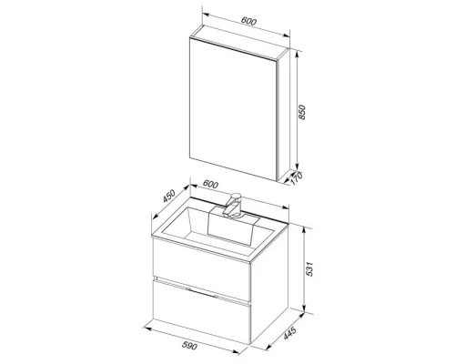 Тумба под раковину Aquanet Алвита 60 серый антрацит 00183991