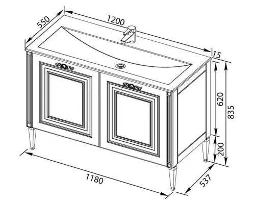 Тумба под раковину Aquanet Паола 120 00186114, цвет белый патина-золото