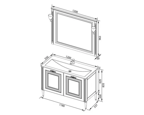 Тумба под раковину Aquanet Паола 120 00186114, цвет белый патина-золото