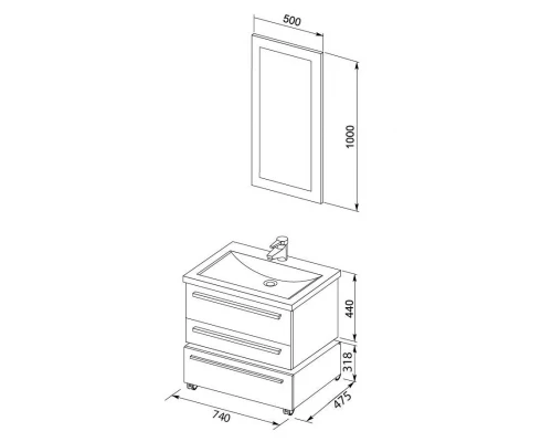 Тумба под раковину Aquanet Нота 75 (005) 00171489, цвет светлый дуб
