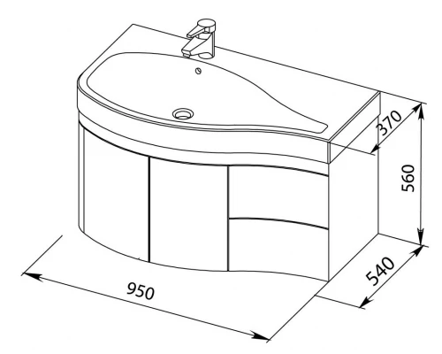 Тумба под раковину Aquanet Сопрано 2-95 L (2 дверцы, 2 ящика) 00169631, левая, цвет белый