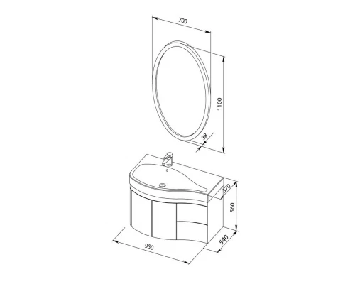 Тумба под раковину Aquanet Сопрано 2-95 L (2 дверцы, 2 ящика) 00169631, левая, цвет белый