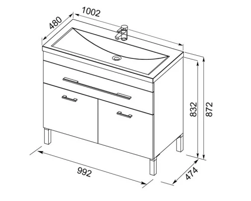 Тумба под раковину Aquanet Верона 100 напольная (2 дверцы, 1 ящик) 00182710, цвет белый