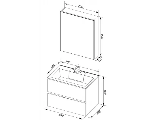Тумба под раковину Aquanet Алвита 70 00183992, цвет серый антрацит