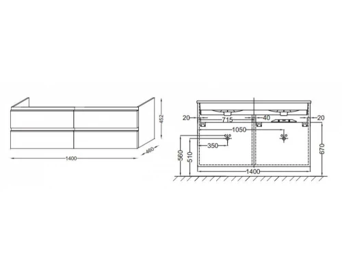 Тумба под раковину Jacob Delafon Vox 140 см, EB2020-RA-N18, цвет - белый блестящий