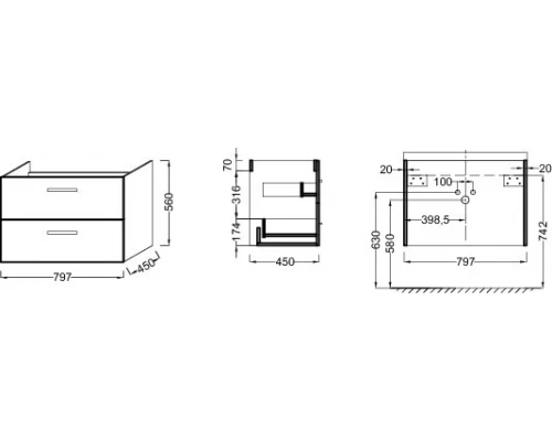 Тумба под раковину Jacob Delafon Ola 80 см, темный дуб, EB391RU-NR (GM)