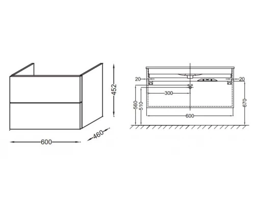 Тумба под раковину Jacob Delafon Vox 60 см, EB2080-R1-N18, цвет - белый блестящий