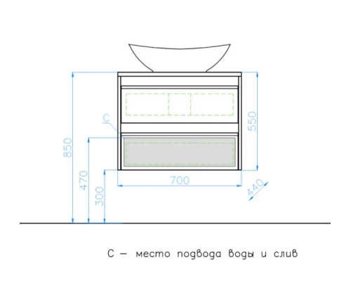 Тумба под раковину Style Line Монако 70 ЛС-00000623 Plus, 70 см, подвесная, осина белый/белый лакобель