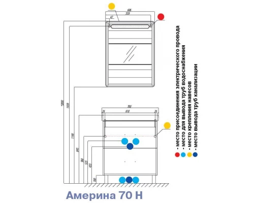 Тумба под раковину Акватон Америна 70 Н, 1A169301AM010, белая