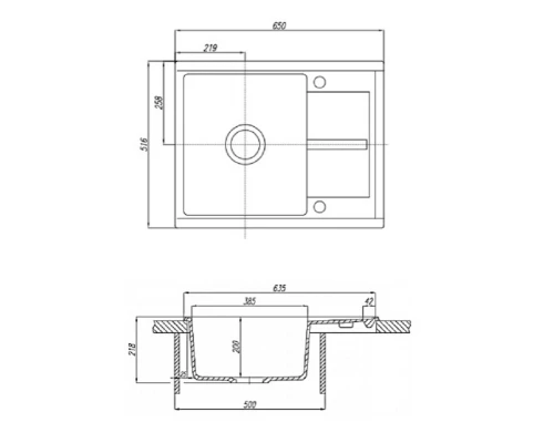 Мойка кухонная Акватон Делия 65, 1A718632DE210, 65 х 51 х 21.8 см, графит