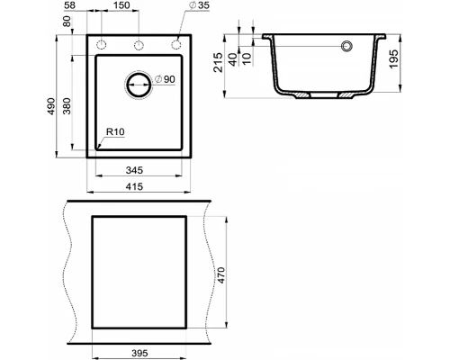 Кухонная мойка Milacio Murcia 42 Cuarzo, цвет черный матовый, MC.77041