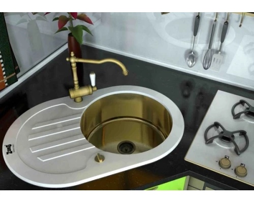 Мойка Zorg Inox Glass GL-7851-OV-WHITE-BRONZE, цвет белый-бронзовый