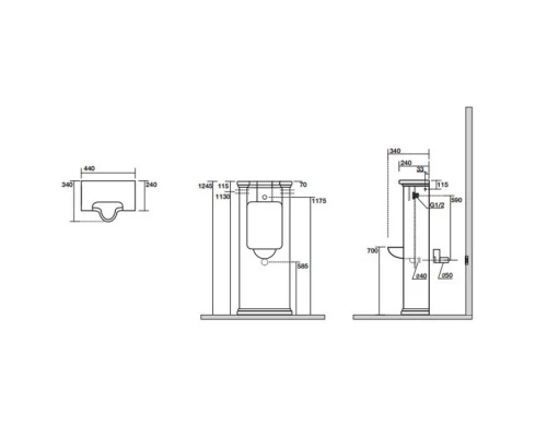 Писсуар напольный Kerasan Waldorf с сифоном и комплектом крепежей, цвет белый, 413101