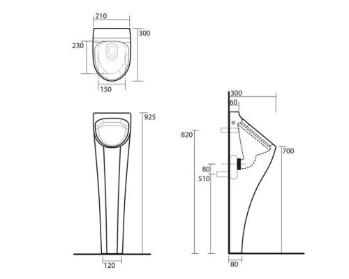 Писсуар напольный Kerasan Aquatech в комплекте с сифоном и креплением, цвет белый, 373001