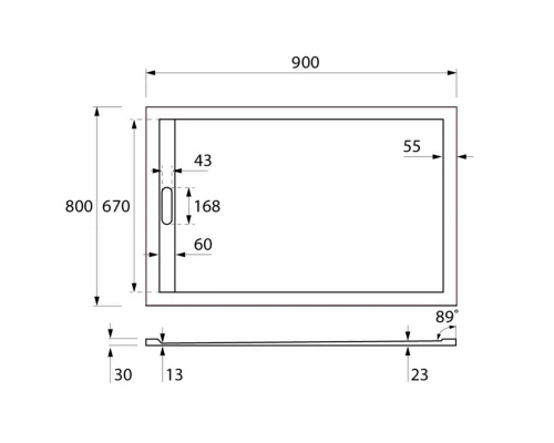 Душевой поддон Cezares Tray-AS 90 x 80 см из искусственного мрамора, TRAY-AS-AH-90/80-30-W