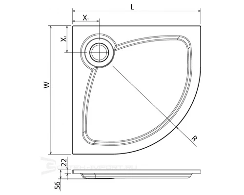 Поддон душевой Cezares Tray TRAY-S-R-90-550-56-W, 90 х 90 см, белый, из искусственного камня