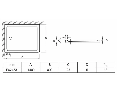 Поддон Jacob Delafon Flight, 140 x 80 см, с антискользящим покрытием, белый, E62453-F-00