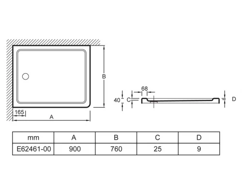 Поддон Jacob Delafon Flight, 90 x 80 см, белый, E62461-00