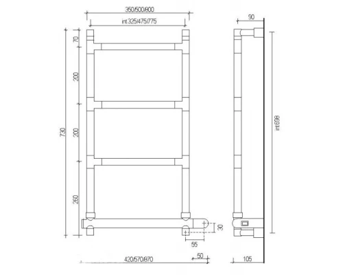 Полотенцесушитель электрический Margaroli Sereno 582 ВОХ 5824704CRNB, высота 73 см, ширина 57 см, хром