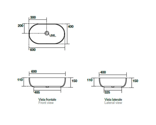 Раковина Kerasan Nolita чаша, 60 х 40 x 15 см, белый матовый, 534330
