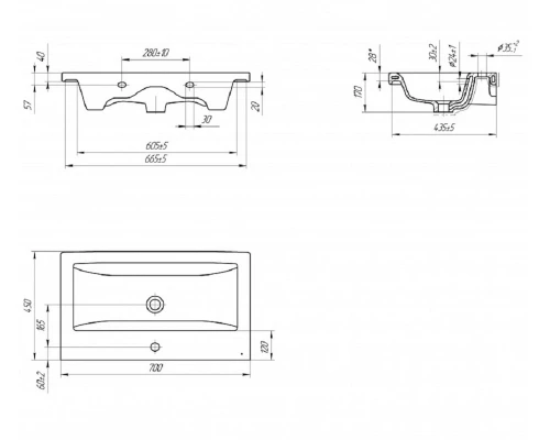 Раковина Style Line Como 70, 70 х 45 х 16,5 см, белая, ЛС-00000211