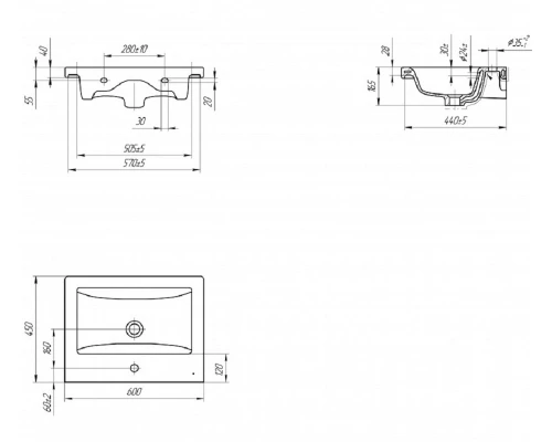 Раковина Style Line Como 60, 60 x 45 x 16.5 см, керамика, белая, ЛС-00000155