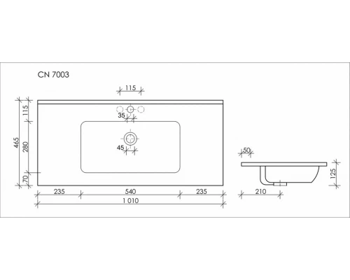 Раковина Ceramica Nova Element CN7003 101 x 46.5 x 12.5 см, накладная, прямоугольная, с переливом