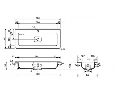Раковина Style Line Каре Люкс Мини 80 х 35 см, белая, СС-00002297