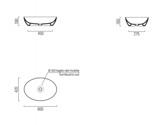 Раковина GSI Pura накладная, 60 x 42 см, белый глянцевый, 884211