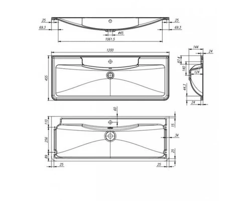 Раковина из искусственного камня BelBagno BB1200/455-LV-ART-ALR-NERO, 120 x 45.5 x 14.5 см, черный матовый