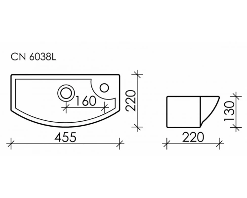 Раковина Ceramica Nova Element, 45.5 х 22 х 13 см, левая/правая, цвет белый, CN6038L/R