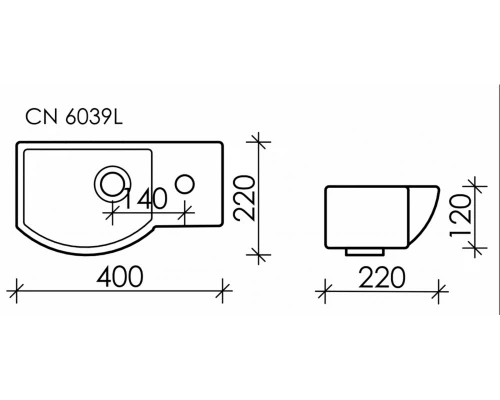 Раковина Ceramica Nova Element, 40 х 22 х 12 см, левая/правая, цвет белый, CN6039L/R