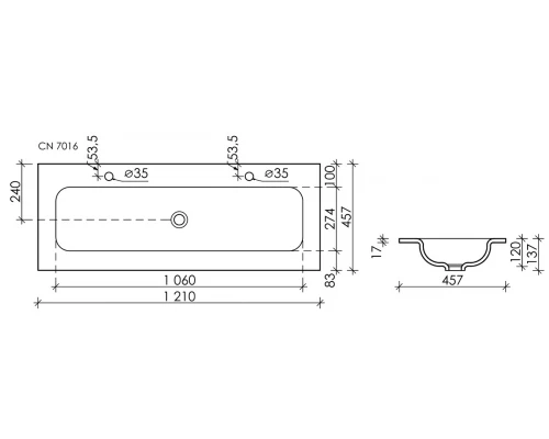 Раковина Ceramica Nova Element встраиваемая, 121 х 45.7 см, белый, CN7016