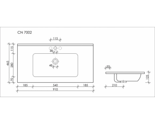Раковина Ceramica Nova Element CN7002 91 x 46.5 x 12.5 см, накладная, прямоугольная, с переливом