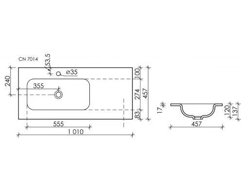 Раковина Ceramica Nova Element встраиваемая, 101 х 45.7 см, левая, белый, CN7014