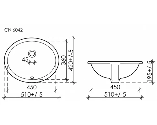 Раковина Ceramica Nova Element, 51 х 42 х 19.5 см, цвет белый, CN6042