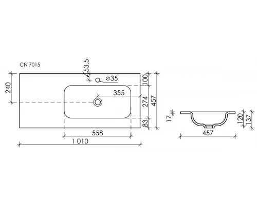 Раковина Ceramica Nova Element встраиваемая, 101 х 45.7 см, правая, белый, CN7015
