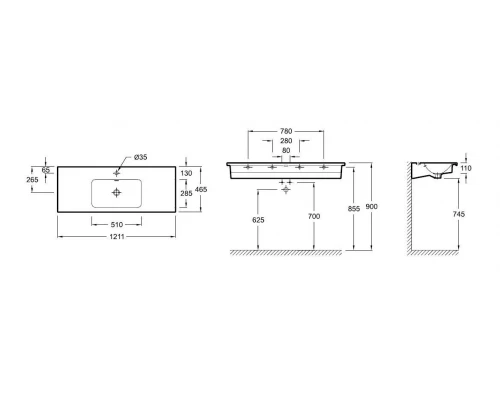 Раковина подвесная Jacob Delafon Vox EXAB112-00, 120 х 46 см