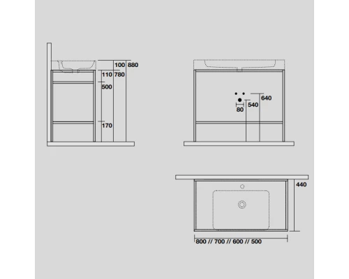 Раковина Kerasan Cento 80 х 45 см подвесная, керамика, белая, 353301*1
