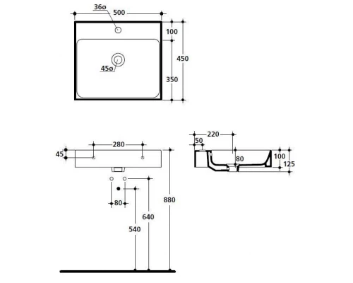 Раковина Kerasan Cento 50 х 45 см подвесная/накладная, керамика, цвет белый, 353001*1