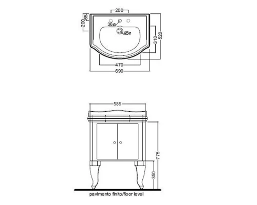 Раковина Kerasan Retro 69 х 52 см, керамика, цвет белый, 104601*1