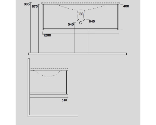 Раковина керамическая Kerasan Shape 122 х 52 см, встраиваемая, цвет белый, 548001*1