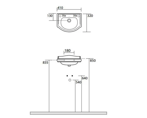 Раковина Kerasan Retro 41 х 32 см, отверстие под смеситель справа (DX), цвет белый, 103301*1 dx