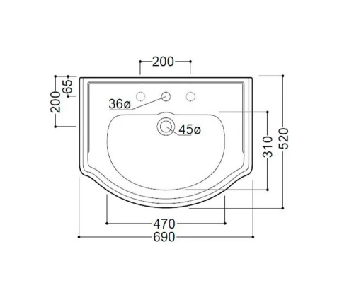 Раковина Kerasan Retro 69 х 52 см, 3 отверстия под смеситель, цвет белый, 104601*3