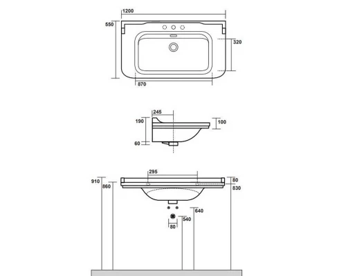 Раковина Kerasan Waldorf 120 см, белая, 4144K1bi/cr*1